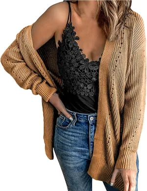 Womens Casual Cardigans Open Front Chunky Knit Cardigan Long Sleeve Oversized Sweaters Outwear Coat Ladies Clothes
