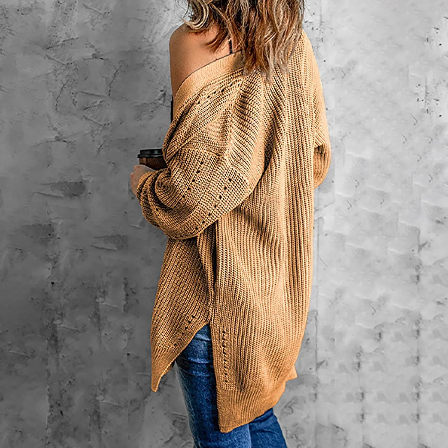 Womens Casual Cardigans Open Front Chunky Knit Cardigan Long Sleeve Oversized Sweaters Outwear Coat Ladies Clothes
