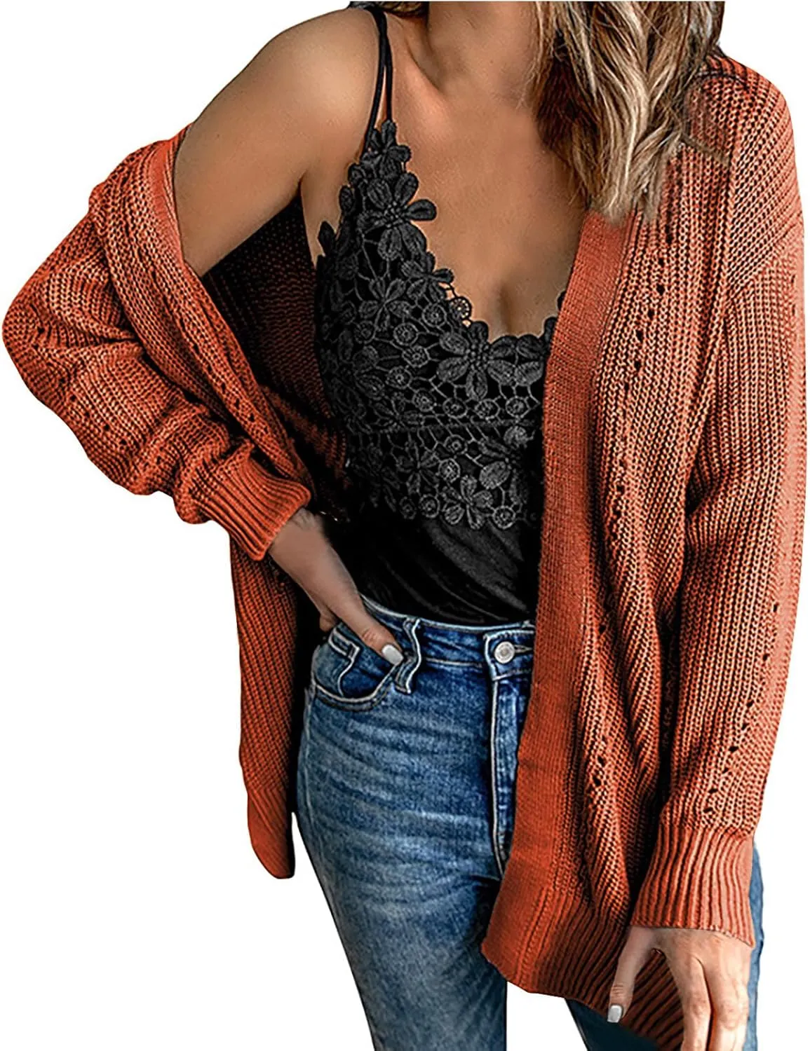 Womens Casual Cardigans Open Front Chunky Knit Cardigan Long Sleeve Oversized Sweaters Outwear Coat Ladies Clothes