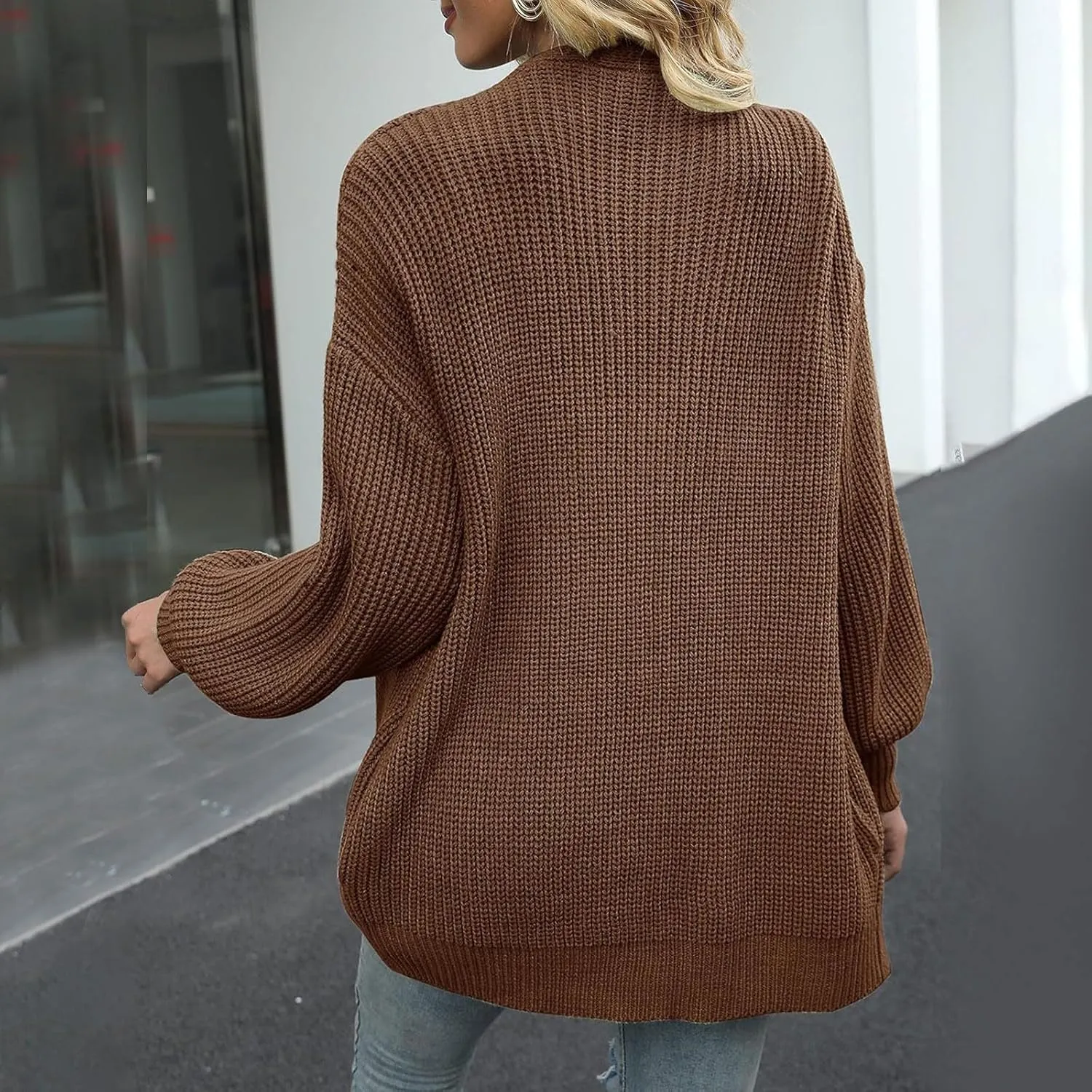 Women's Chunky Knit Open Front Sweater 2024 Fall Winter Long Sleeve Sweater Casual Lightweight Cardigan Outerwear
