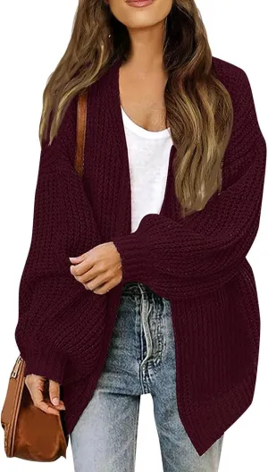 Women's Chunky Knit Open Front Sweater 2024 Fall Winter Long Sleeve Sweater Casual Lightweight Cardigan Outerwear
