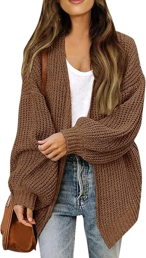 Women's Chunky Knit Open Front Sweater 2024 Fall Winter Long Sleeve Sweater Casual Lightweight Cardigan Outerwear