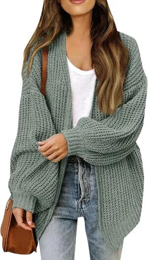 Women's Chunky Knit Open Front Sweater 2024 Fall Winter Long Sleeve Sweater Casual Lightweight Cardigan Outerwear