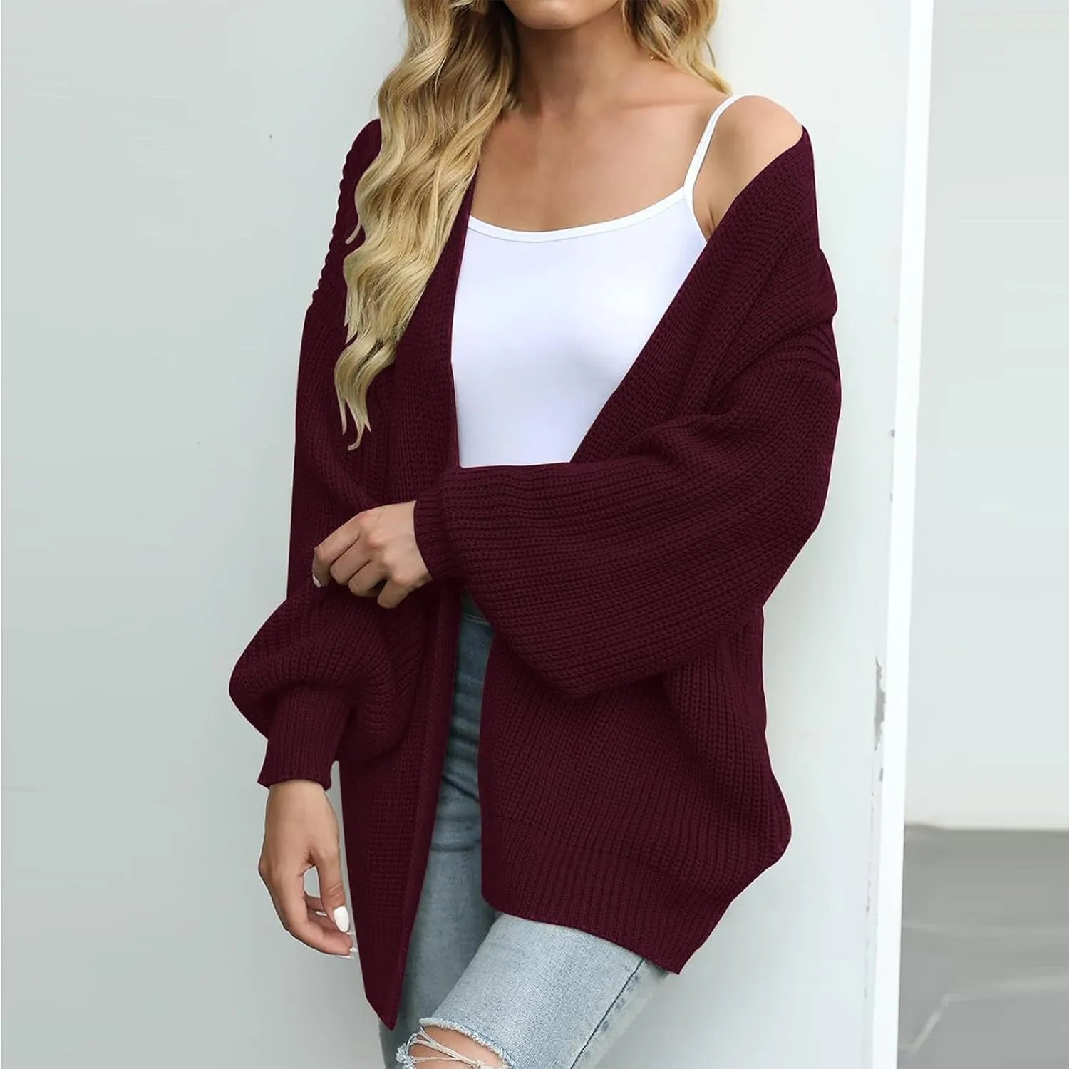Women's Chunky Knit Open Front Sweater 2024 Fall Winter Long Sleeve Sweater Casual Lightweight Cardigan Outerwear