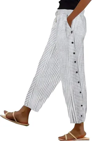 Women's Cotton Linen Pants High Waisted Wide Leg Pant Comfy Soft Trousers Casual Resort Wear