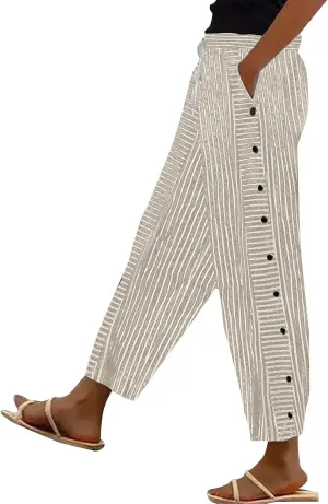 Women's Cotton Linen Pants High Waisted Wide Leg Pant Comfy Soft Trousers Casual Resort Wear