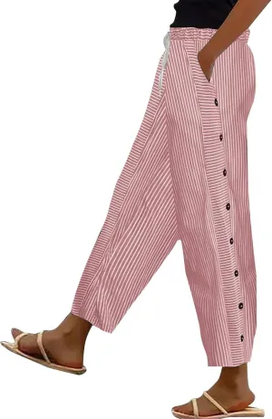 Women's Cotton Linen Pants High Waisted Wide Leg Pant Comfy Soft Trousers Casual Resort Wear