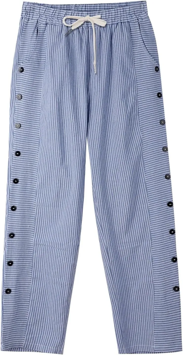 Women's Cotton Linen Pants High Waisted Wide Leg Pant Comfy Soft Trousers Casual Resort Wear