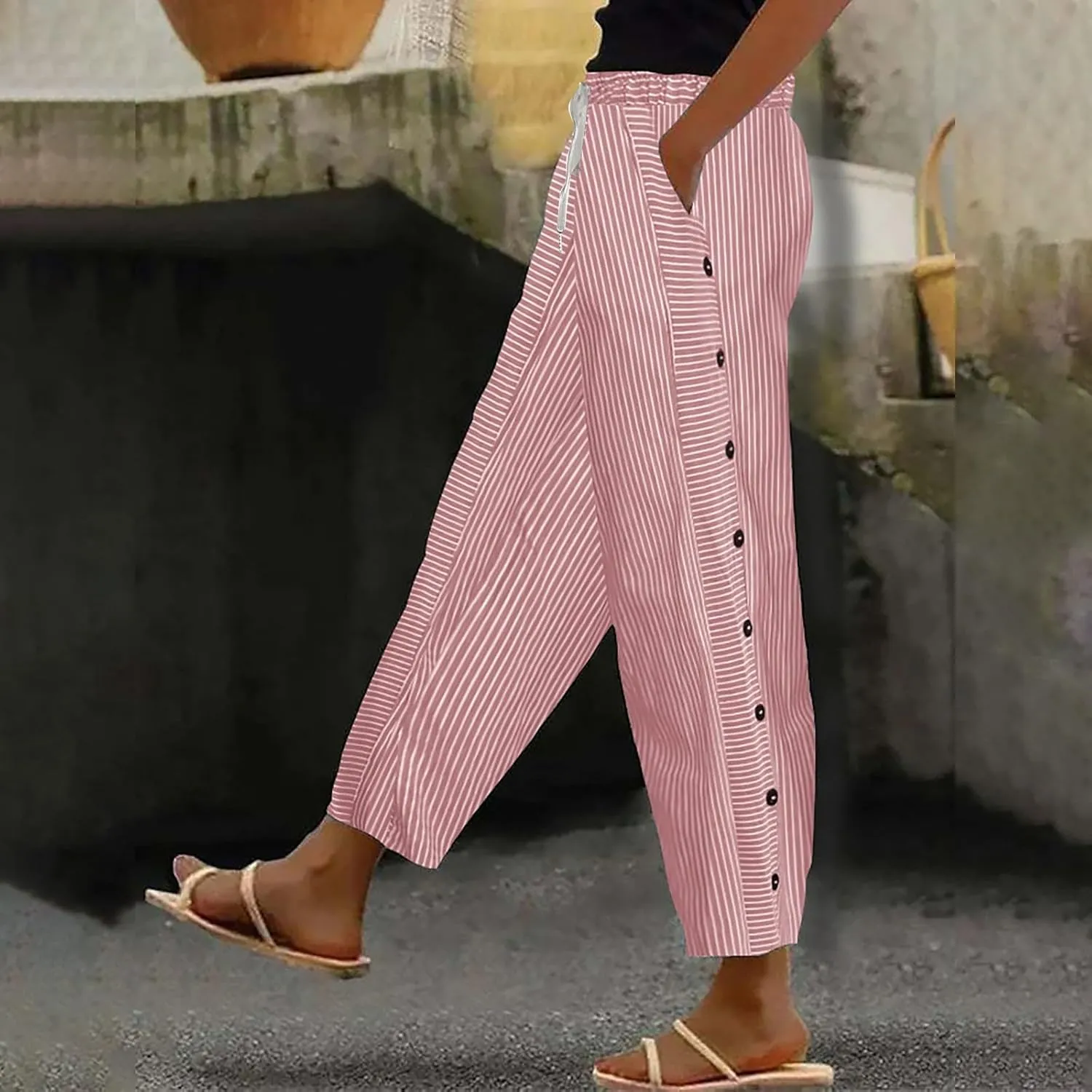Women's Cotton Linen Pants High Waisted Wide Leg Pant Comfy Soft Trousers Casual Resort Wear