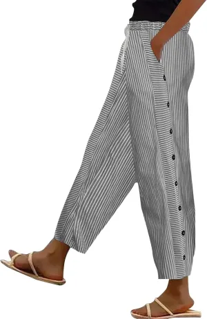 Women's Cotton Linen Pants High Waisted Wide Leg Pant Comfy Soft Trousers Casual Resort Wear