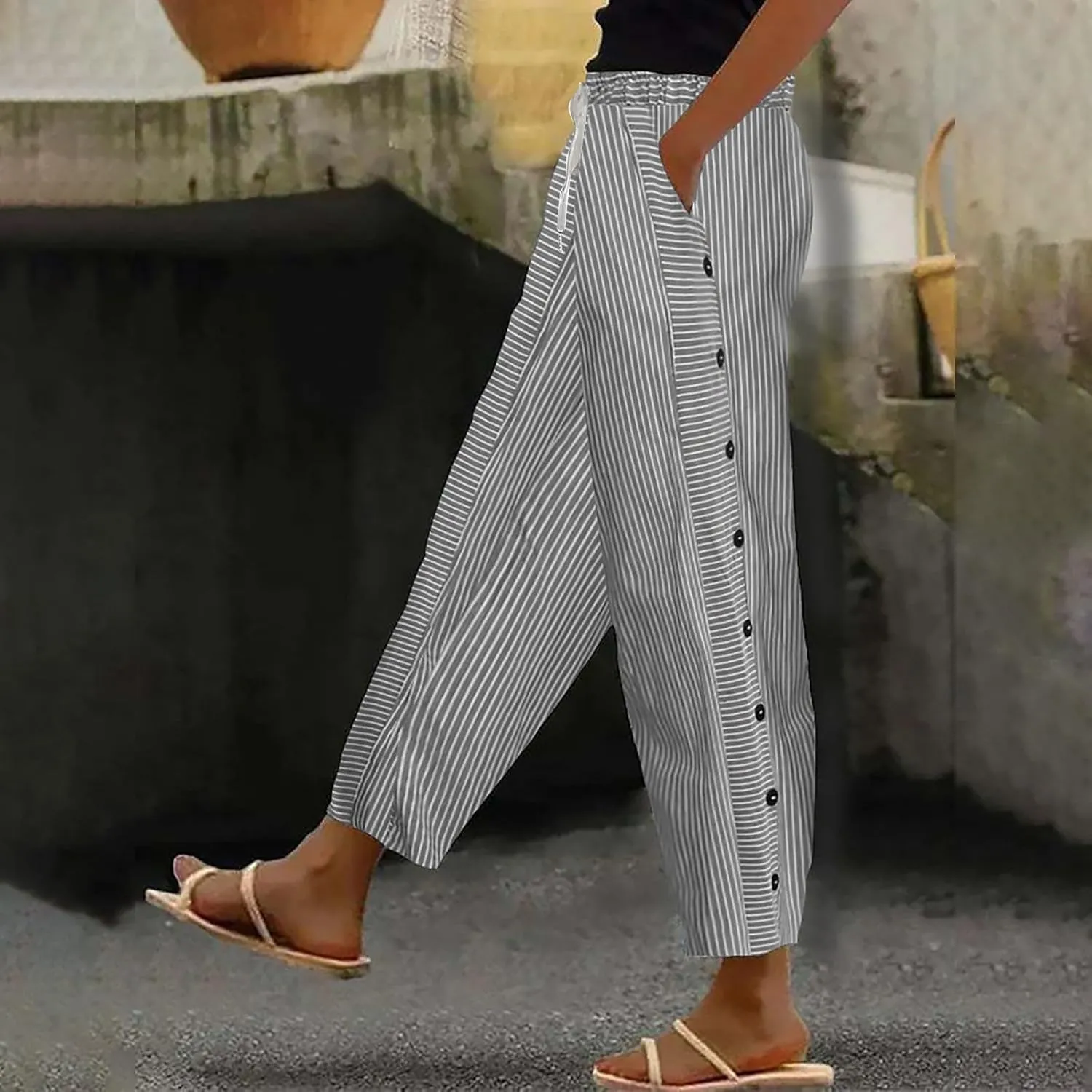 Women's Cotton Linen Pants High Waisted Wide Leg Pant Comfy Soft Trousers Casual Resort Wear
