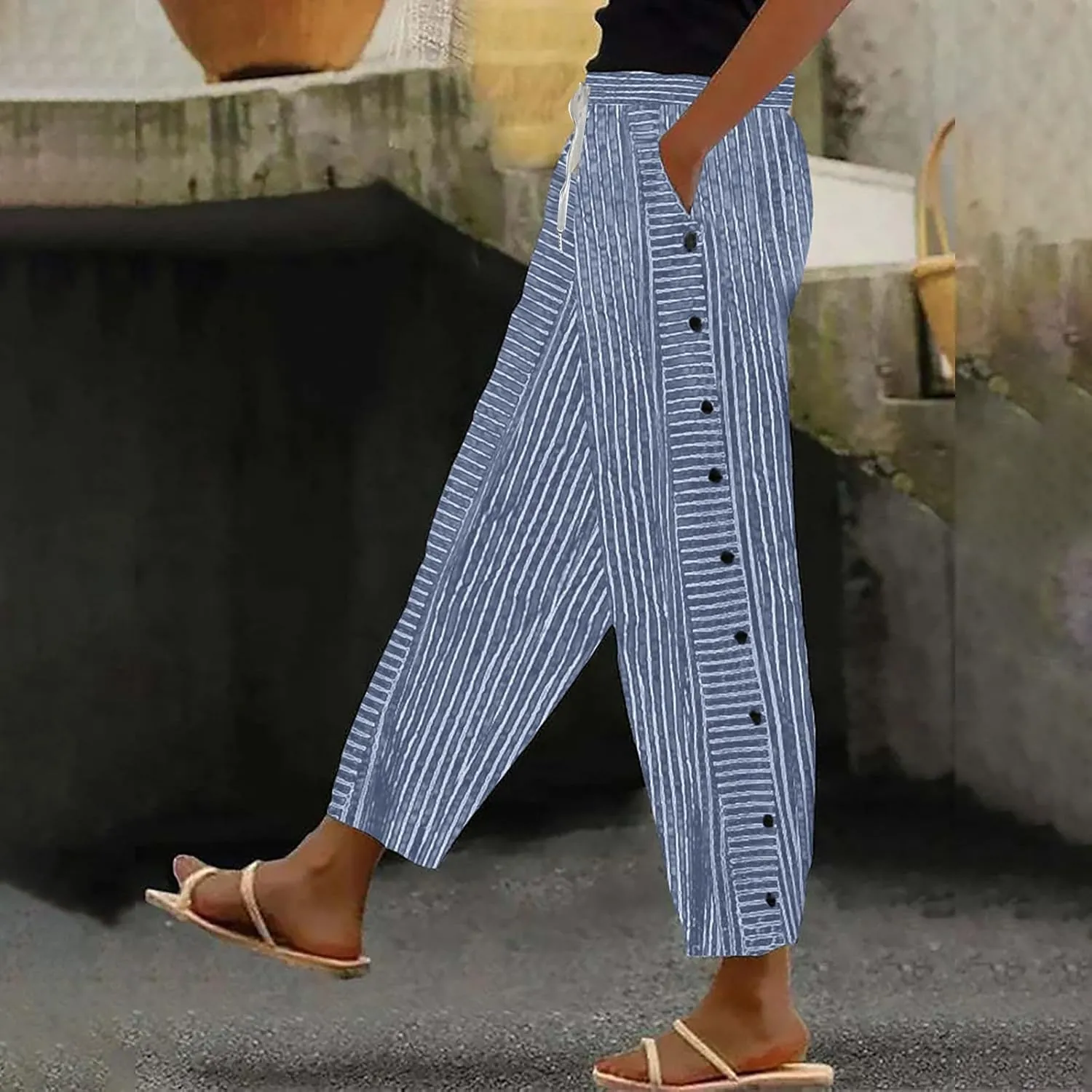 Women's Cotton Linen Pants High Waisted Wide Leg Pant Comfy Soft Trousers Casual Resort Wear