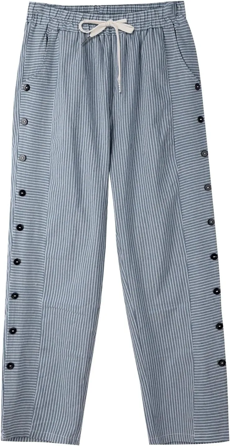 Women's Cotton Linen Pants High Waisted Wide Leg Pant Comfy Soft Trousers Casual Resort Wear