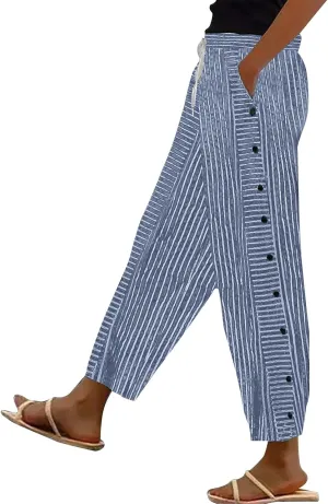 Women's Cotton Linen Pants High Waisted Wide Leg Pant Comfy Soft Trousers Casual Resort Wear