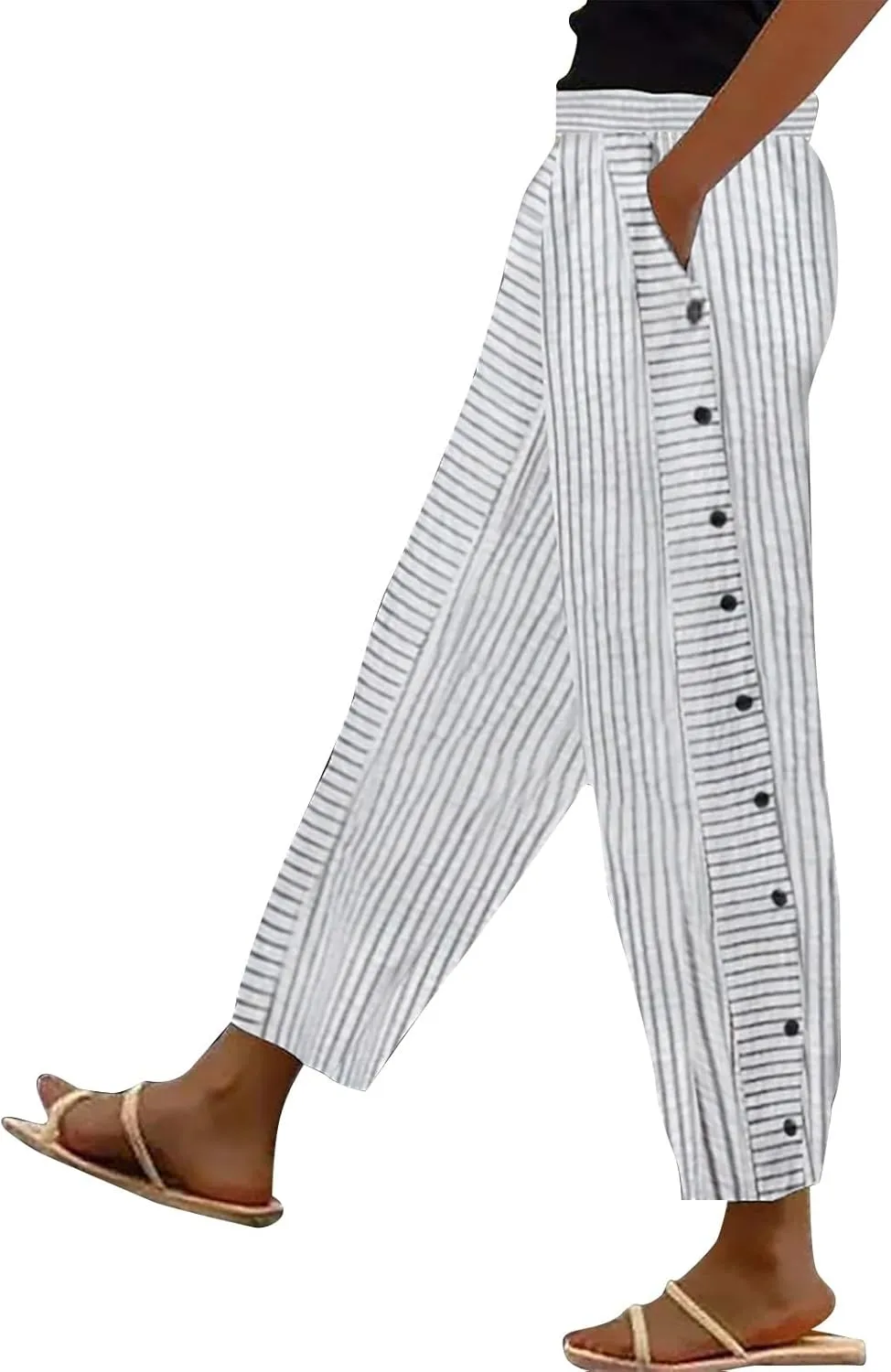 Women's Cotton Linen Pants High Waisted Wide Leg Pant Comfy Soft Trousers Casual Resort Wear