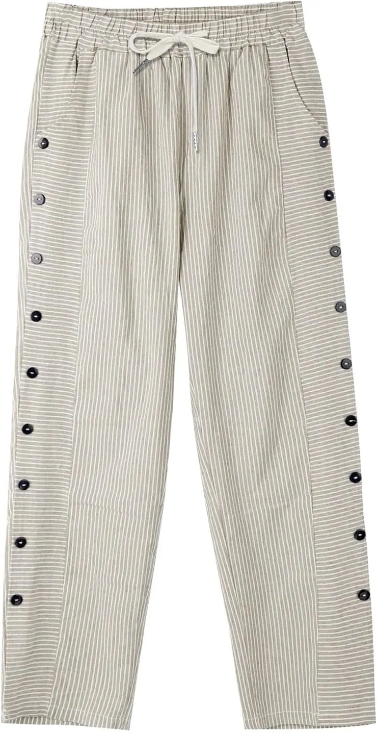 Women's Cotton Linen Pants High Waisted Wide Leg Pant Comfy Soft Trousers Casual Resort Wear