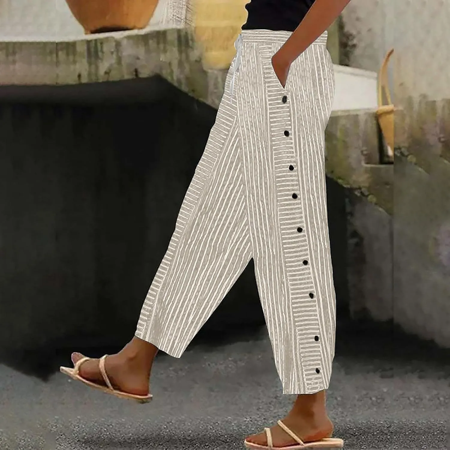 Women's Cotton Linen Pants High Waisted Wide Leg Pant Comfy Soft Trousers Casual Resort Wear