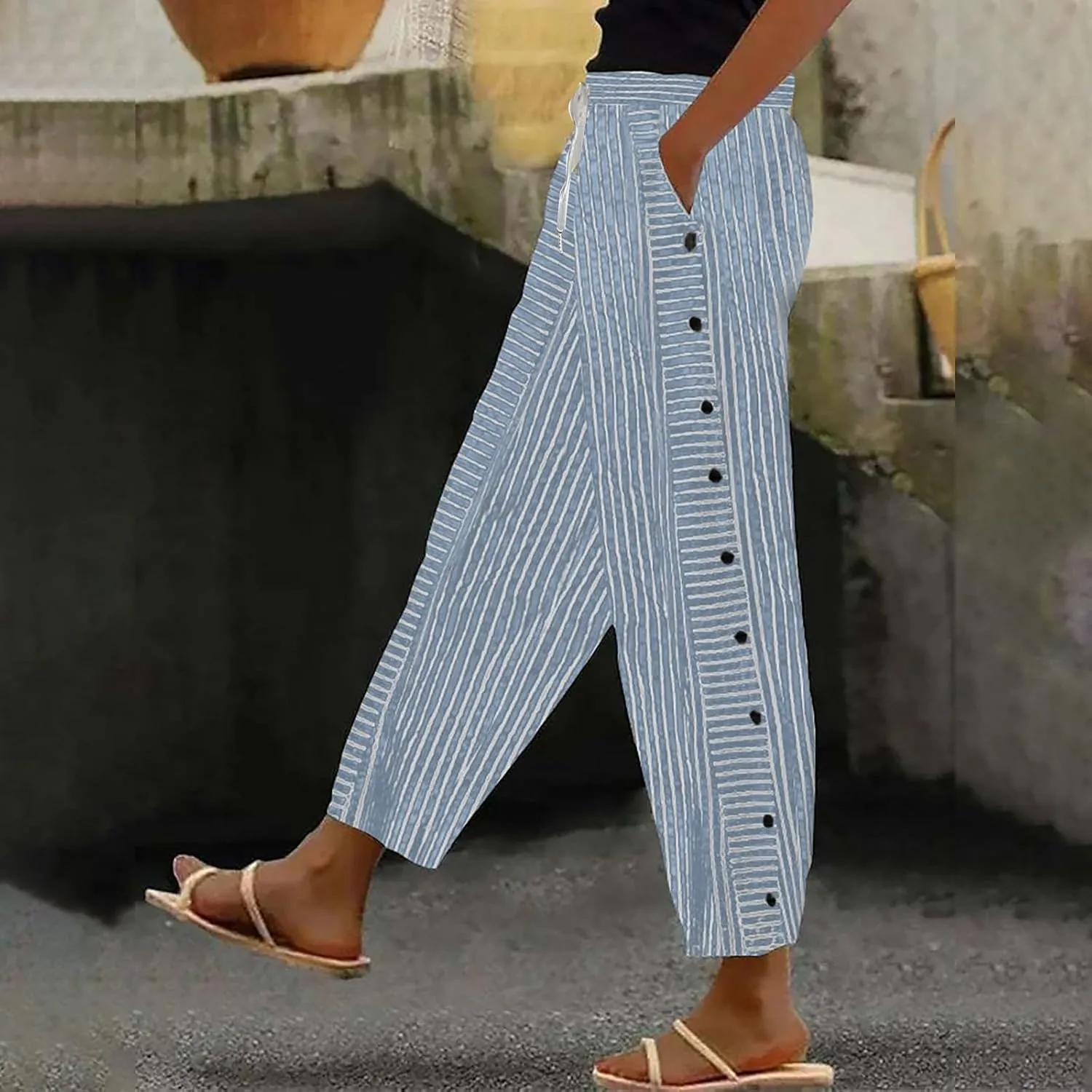 Women's Cotton Linen Pants High Waisted Wide Leg Pant Comfy Soft Trousers Casual Resort Wear