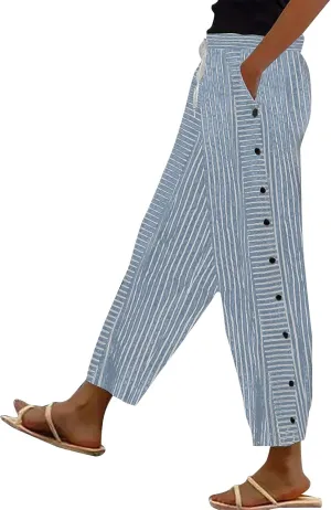 Women's Cotton Linen Pants High Waisted Wide Leg Pant Comfy Soft Trousers Casual Resort Wear