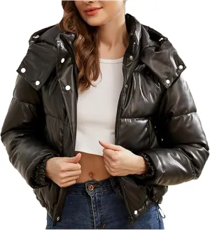 Women's Cropped Quilted Puffer Jackets Winter Trendy Warm Lightweight Down Coat Zip Up Button Down Outfit with Pocket