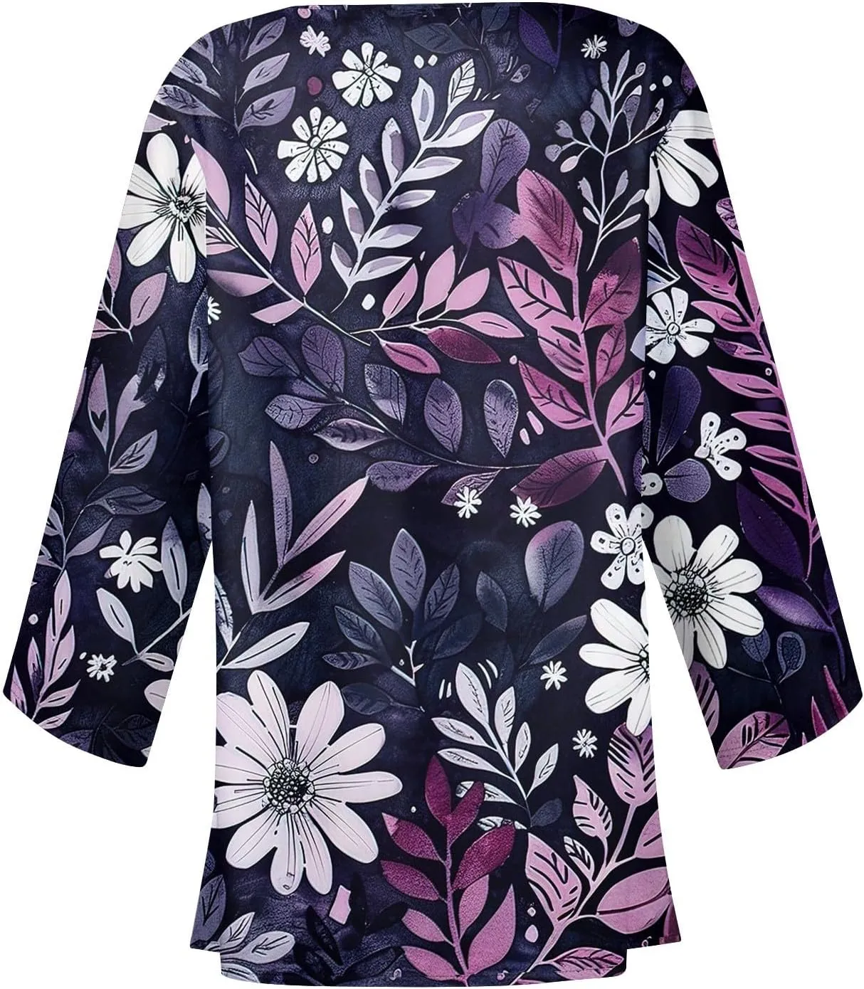 Women's Floral Print 3/4 Sleeve Kimono Cardigan Oversized Loose Fit Cover Up Casual Blouse Tops Boho Light Jacket