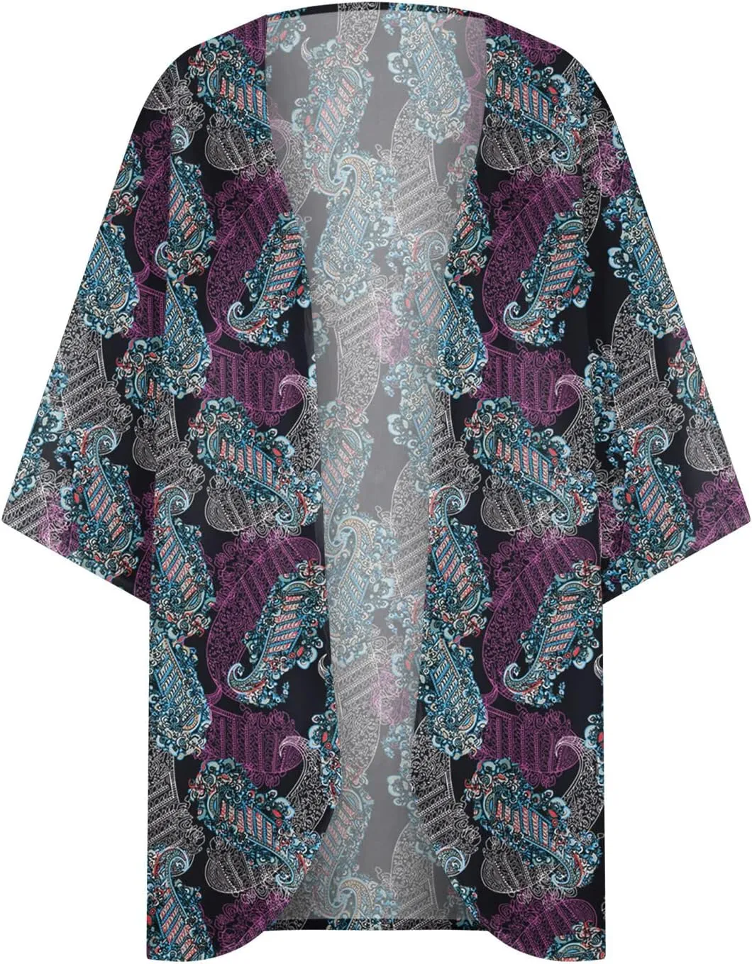 Women's Floral Print Kimono Cardigan Puff Sleeve Loose Cover Up Shirts Summer Beach Cardigans Casual Blouse Tops