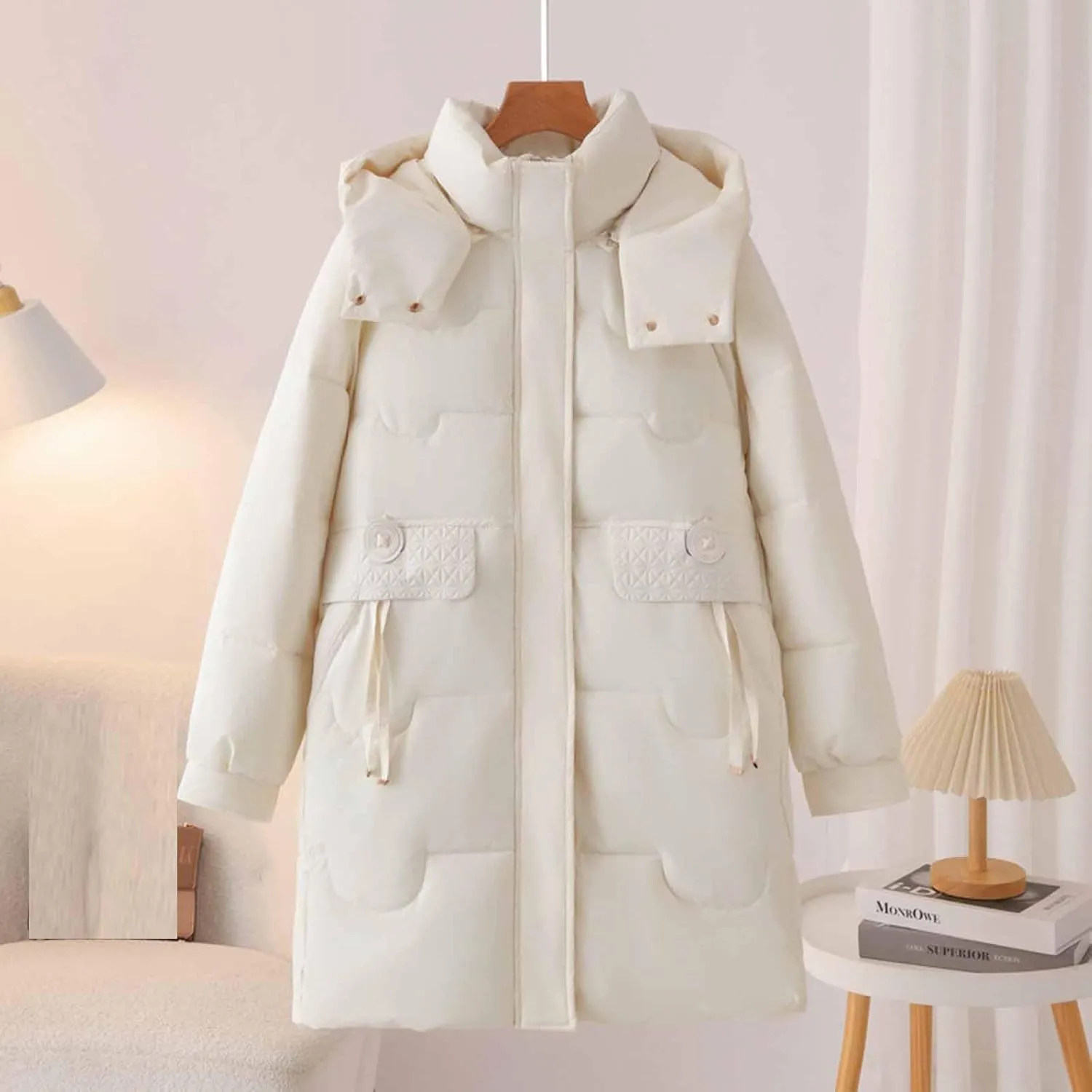 Women's Long Down Puffer Jackets Winter Warm Hooded Quilted Jackets Ski Outerwear Fashion Padded Coats with Pockets