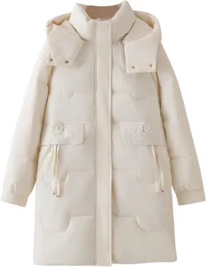 Women's Long Down Puffer Jackets Winter Warm Hooded Quilted Jackets Ski Outerwear Fashion Padded Coats with Pockets