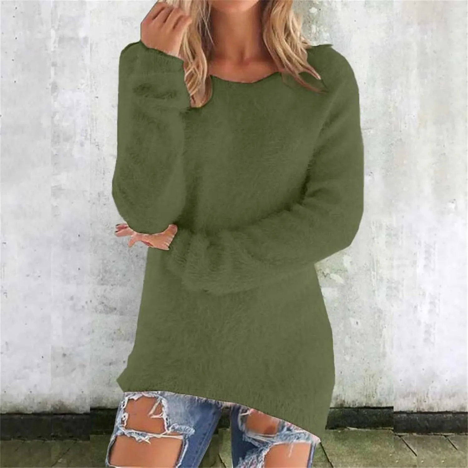 Womens Mock Neck Fuzzy Sweaters 2024 Long Sleeve Slim Fit Plush Pullovers Fleece Winter Soft Cozy Basic Tops Knitwear