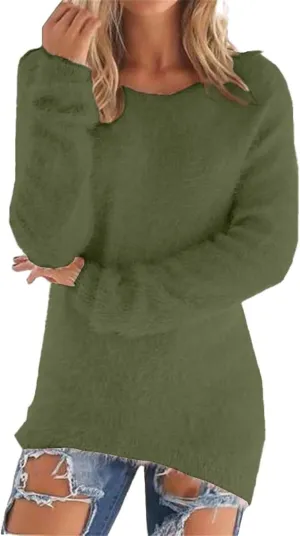 Womens Mock Neck Fuzzy Sweaters 2024 Long Sleeve Slim Fit Plush Pullovers Fleece Winter Soft Cozy Basic Tops Knitwear