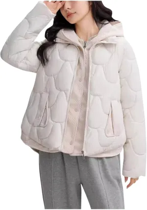 Women's Thickened Down Jacket - Winter Hooded Short Puffy Packable Jacket, Warm Puffer Down Coat Long Sleeve Parkas