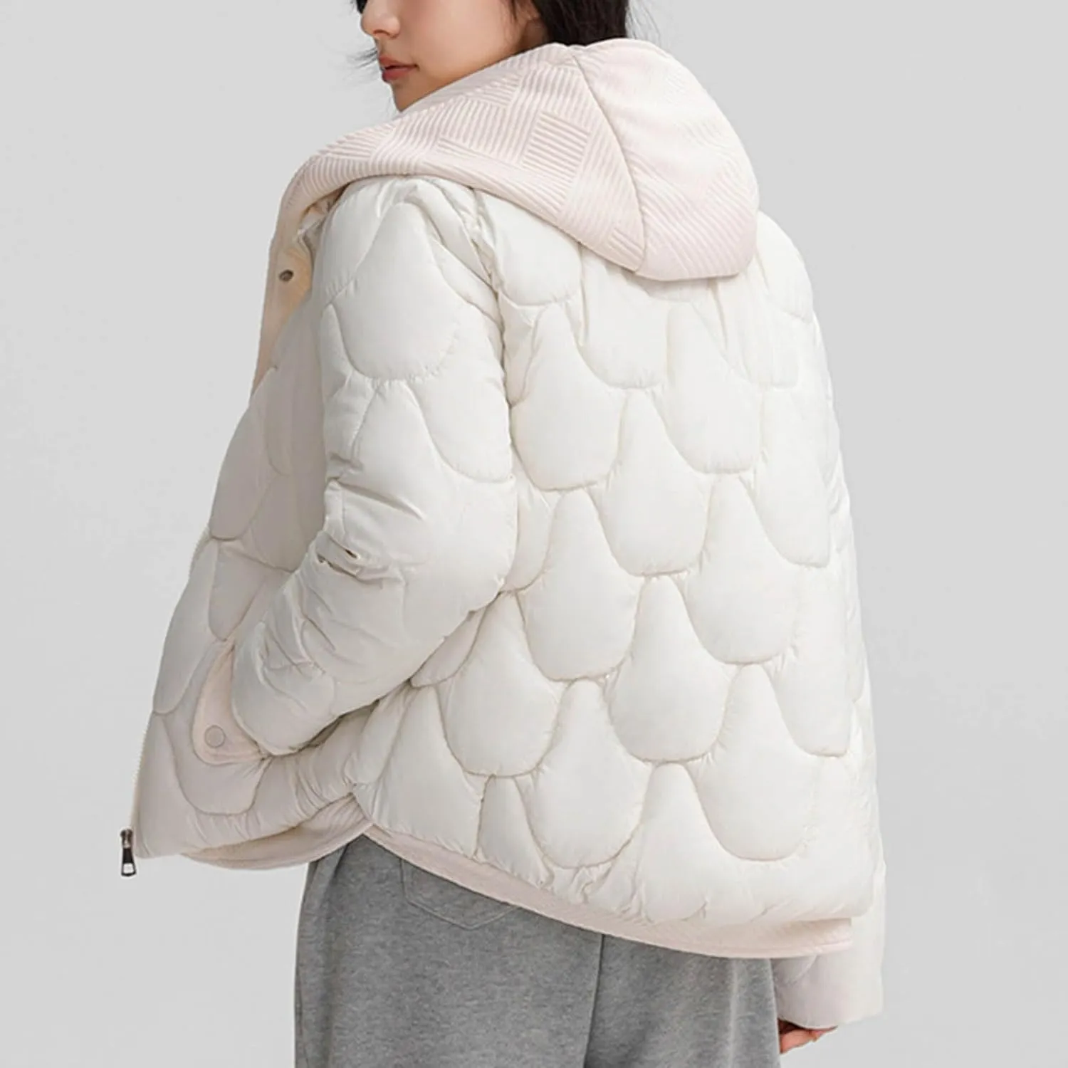 Women's Thickened Down Jacket - Winter Hooded Short Puffy Packable Jacket, Warm Puffer Down Coat Long Sleeve Parkas