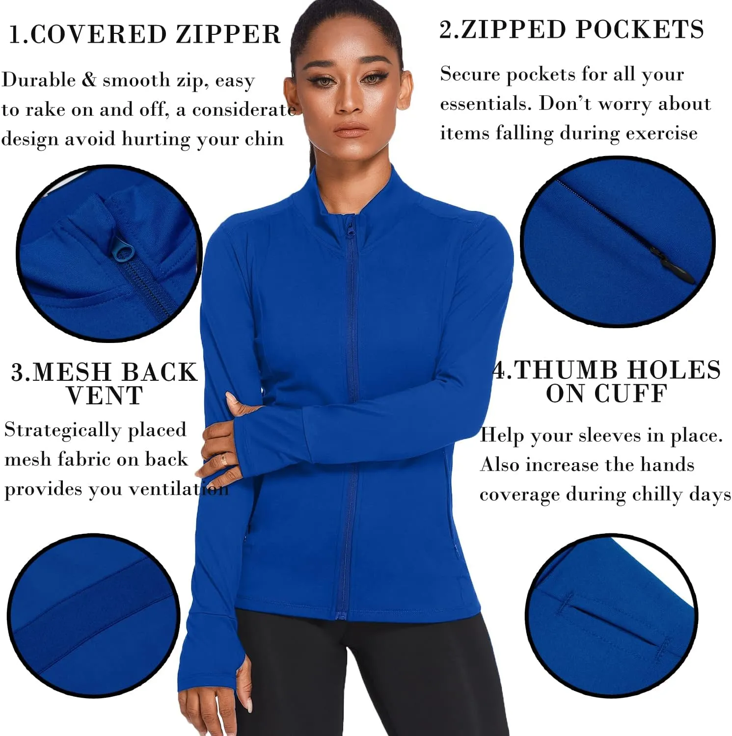 Women's Track Jacket Breathable Running Jacket Zip Up Sportswear Slim Fit Workout Tops