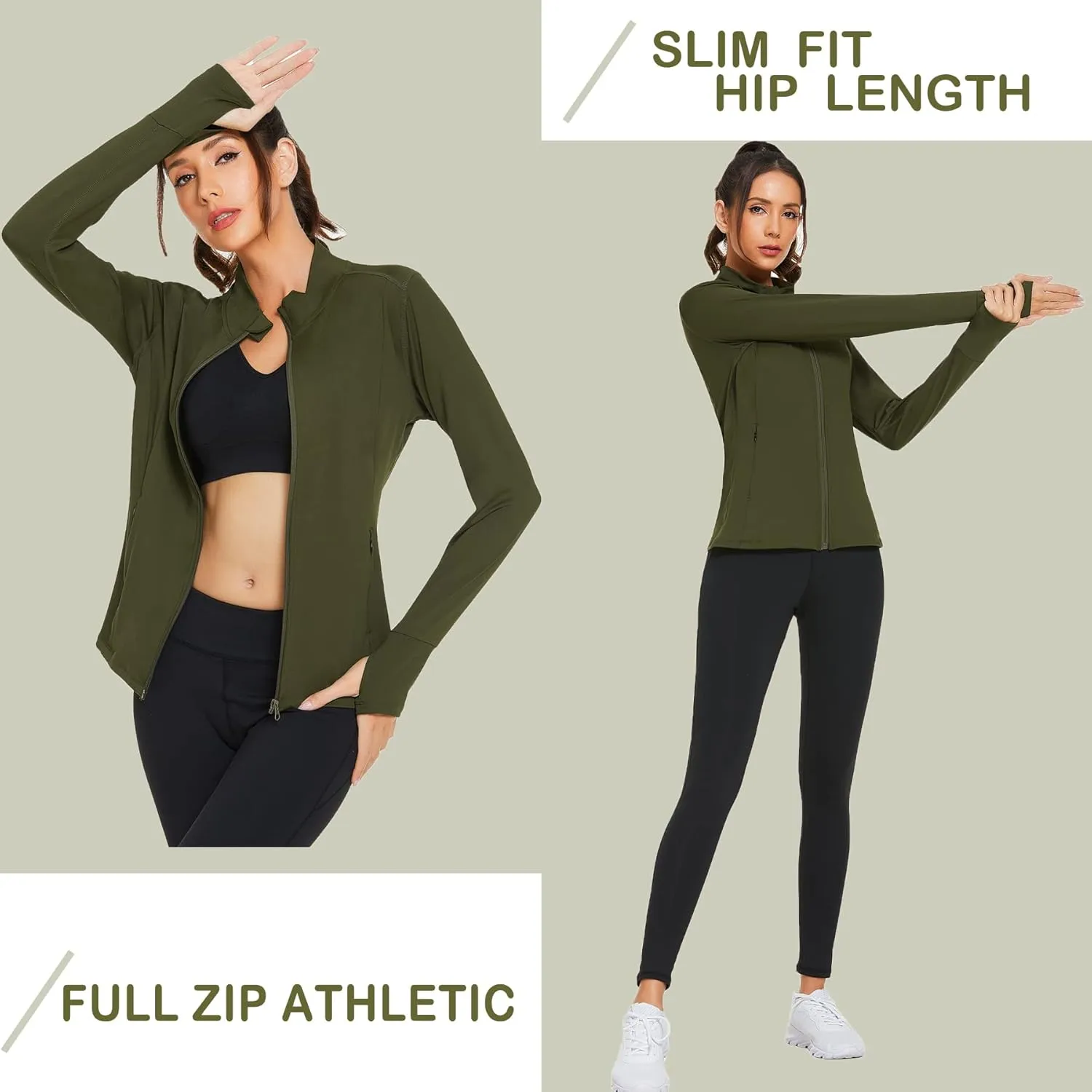 Women's Track Jacket Breathable Running Jacket Zip Up Sportswear Slim Fit Workout Tops