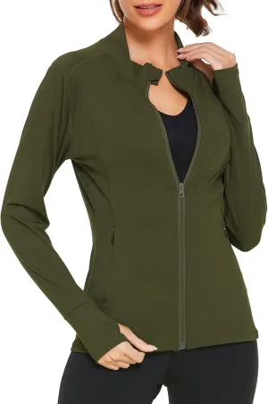 Women's Track Jacket Breathable Running Jacket Zip Up Sportswear Slim Fit Workout Tops