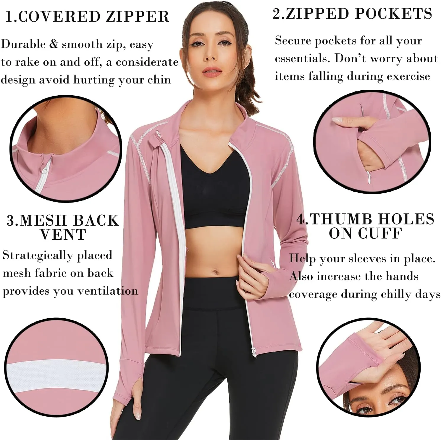 Women's Track Jacket Breathable Running Jacket Zip Up Sportswear Slim Fit Workout Tops