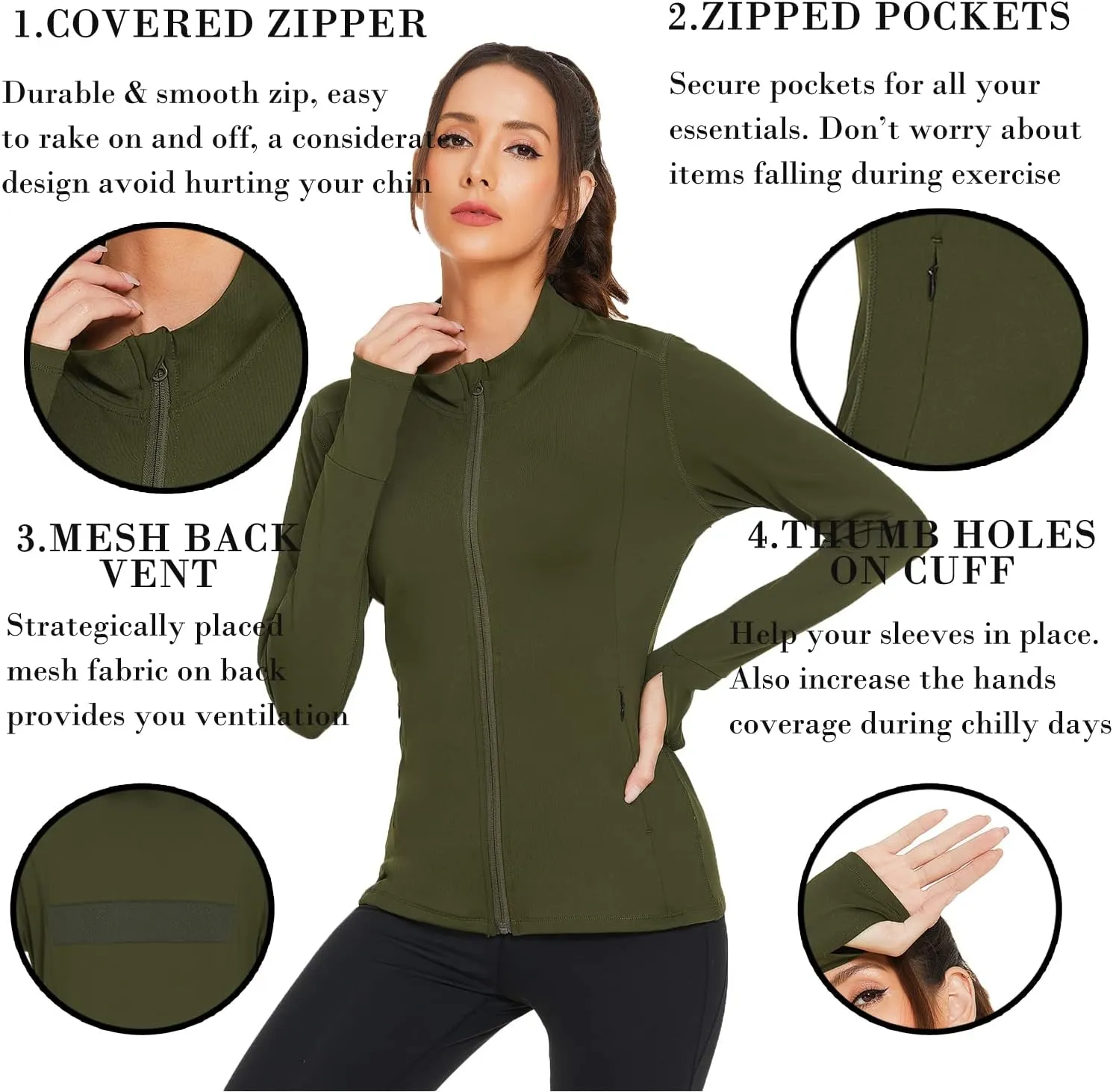Women's Track Jacket Breathable Running Jacket Zip Up Sportswear Slim Fit Workout Tops