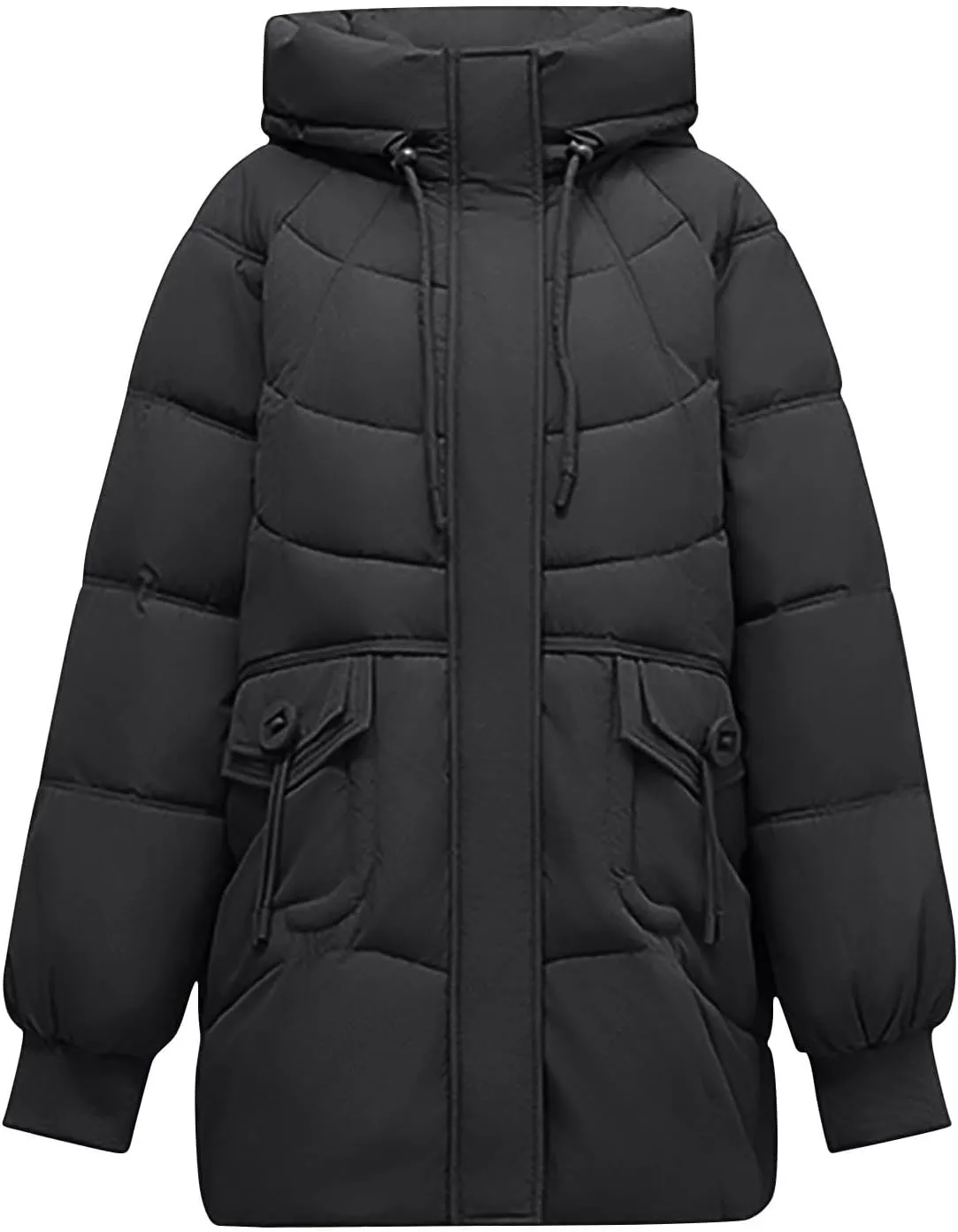 Women's Windproof Quilted Puffer Jackets Winter Warm Padded Down Coats Plus Size Drawstring Hooded Jacket with Pocket