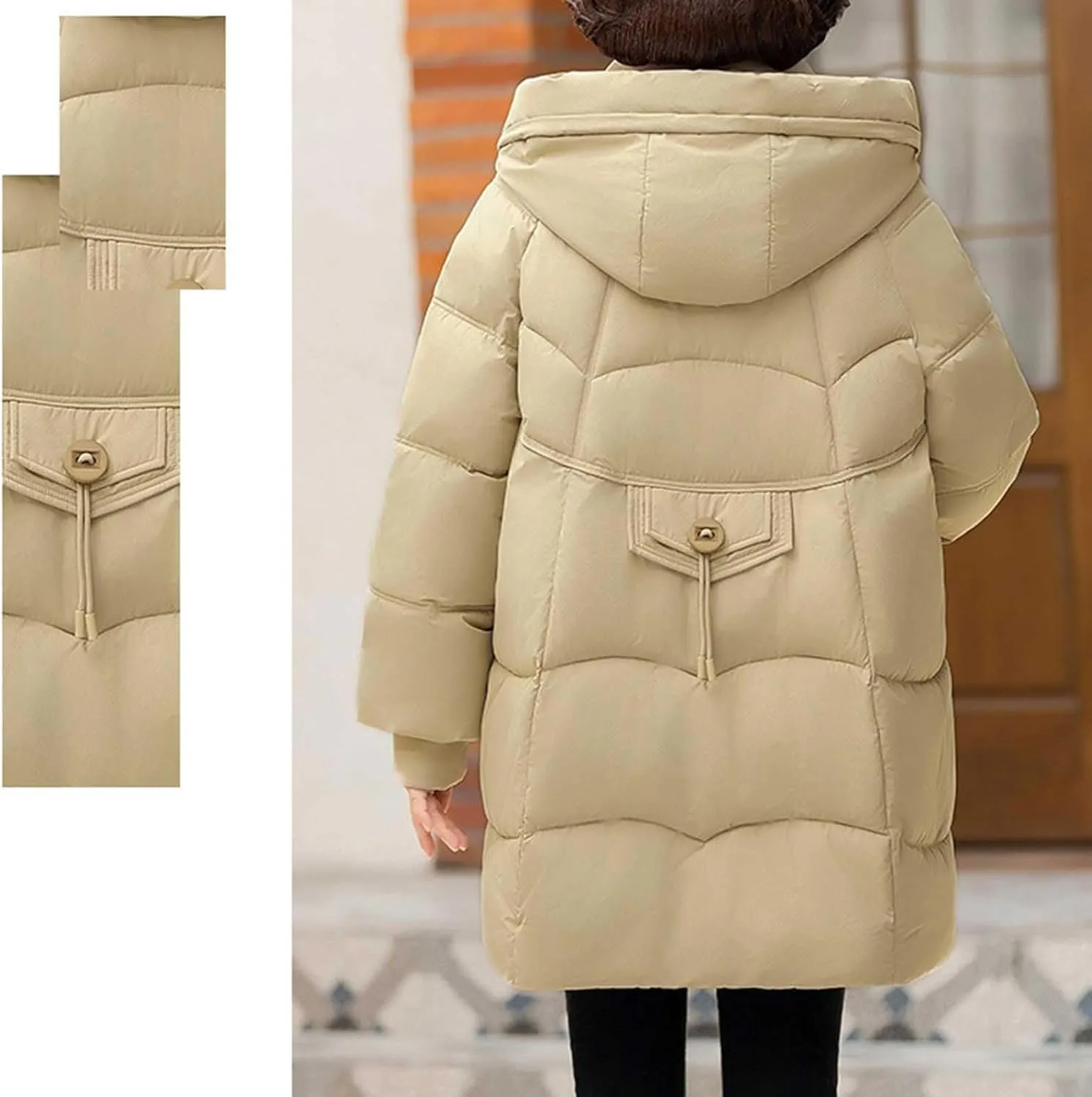 Women's Windproof Quilted Puffer Jackets Winter Warm Padded Down Coats Plus Size Drawstring Hooded Jacket with Pocket