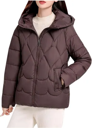 Women's Winter Thickened Down Puffer Jackets Fashion Windproof Padded Quilted Coats Thermal Long Sleeve Hooded Jacket