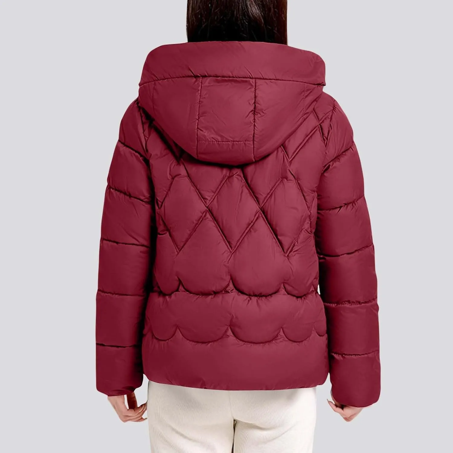 Women's Winter Thickened Down Puffer Jackets Fashion Windproof Padded Quilted Coats Thermal Long Sleeve Hooded Jacket