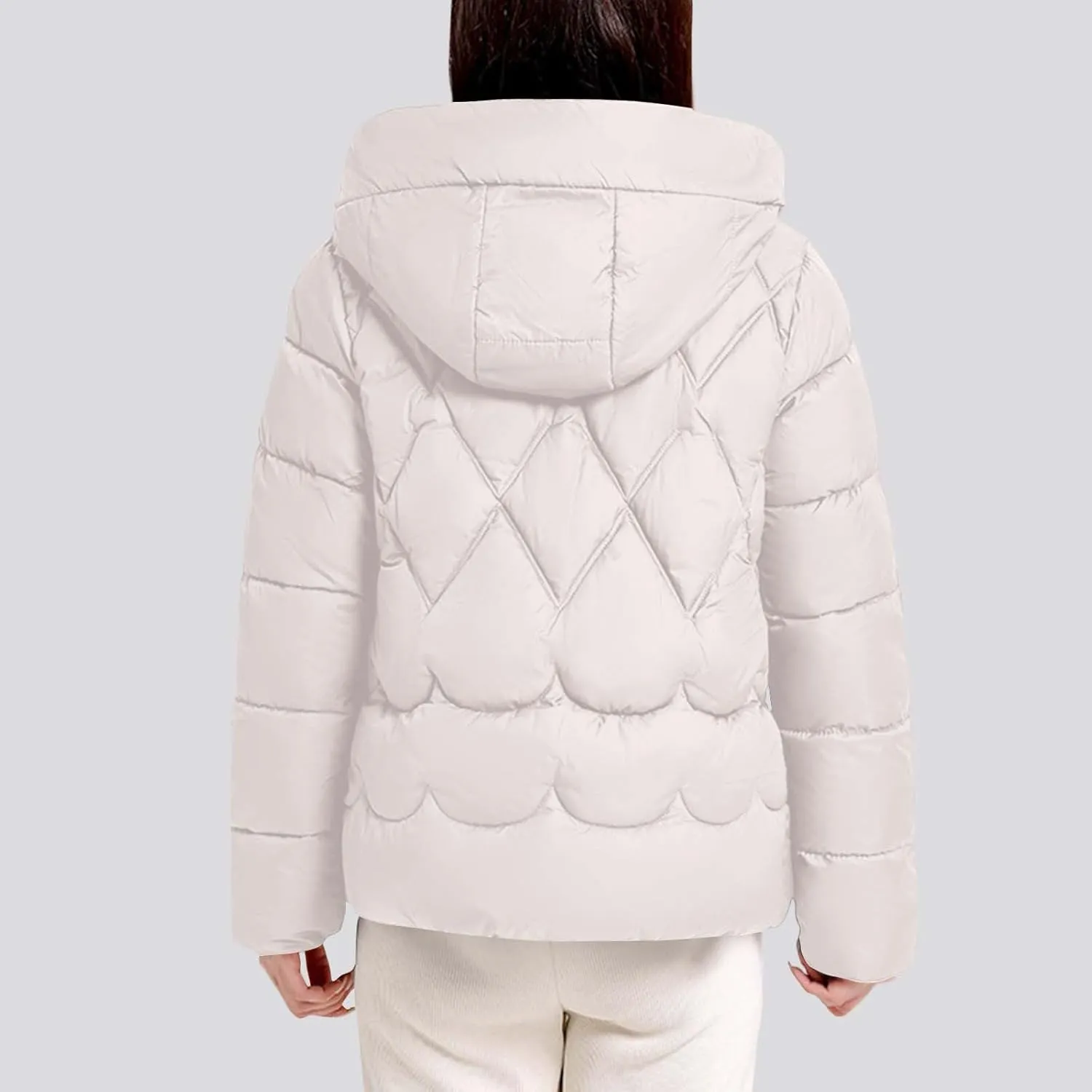 Women's Winter Thickened Down Puffer Jackets Fashion Windproof Padded Quilted Coats Thermal Long Sleeve Hooded Jacket
