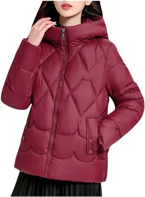 Women's Winter Thickened Down Puffer Jackets Fashion Windproof Padded Quilted Coats Thermal Long Sleeve Hooded Jacket