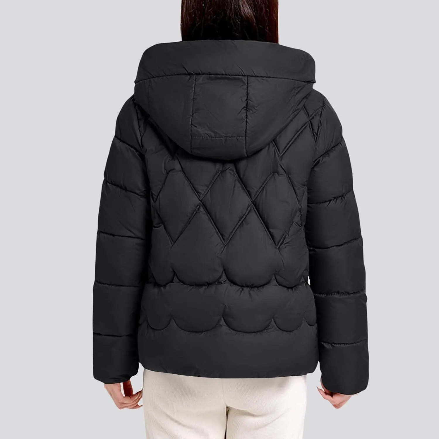 Women's Winter Thickened Down Puffer Jackets Fashion Windproof Padded Quilted Coats Thermal Long Sleeve Hooded Jacket