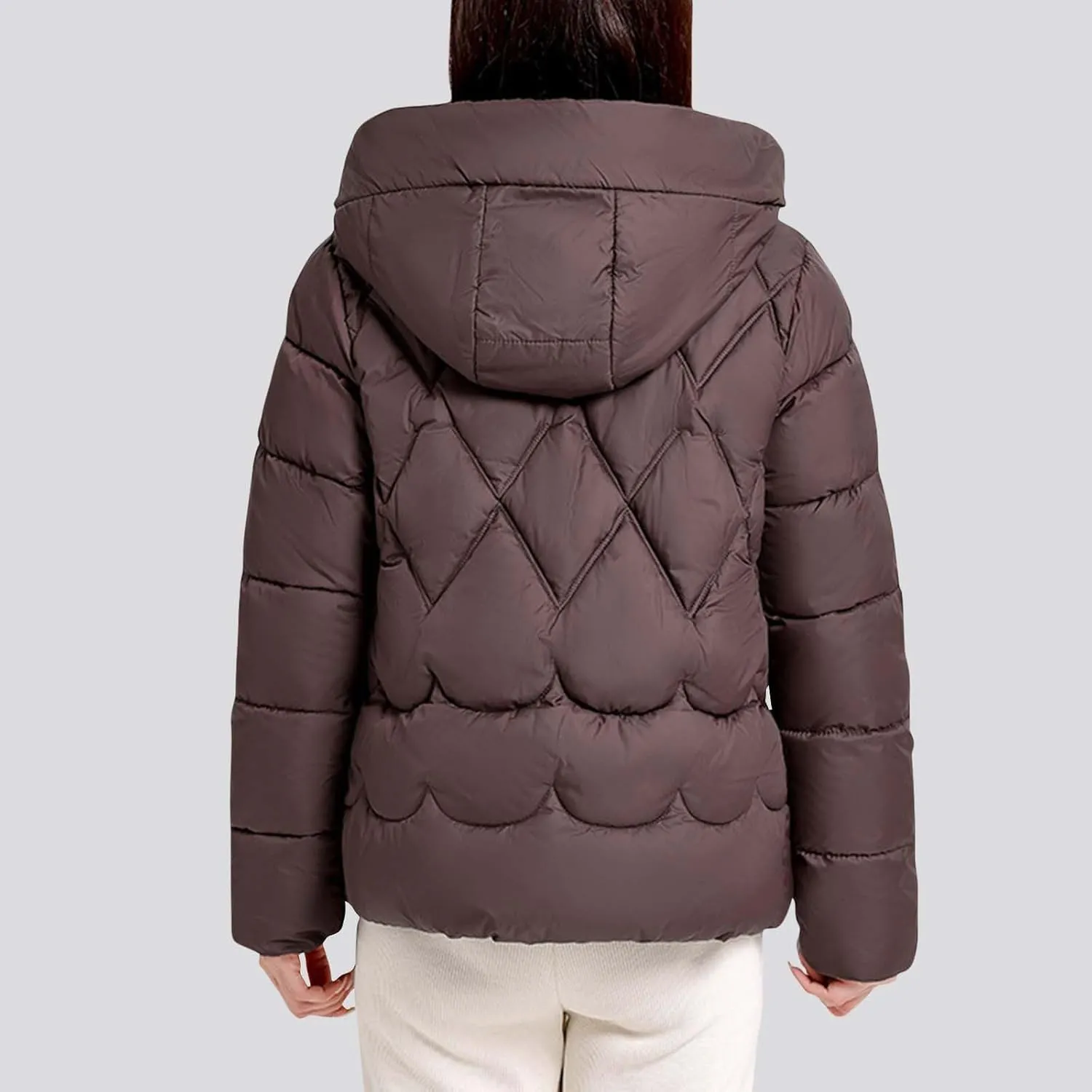 Women's Winter Thickened Down Puffer Jackets Fashion Windproof Padded Quilted Coats Thermal Long Sleeve Hooded Jacket