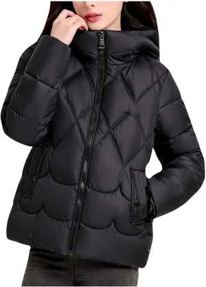 Women's Winter Thickened Down Puffer Jackets Fashion Windproof Padded Quilted Coats Thermal Long Sleeve Hooded Jacket