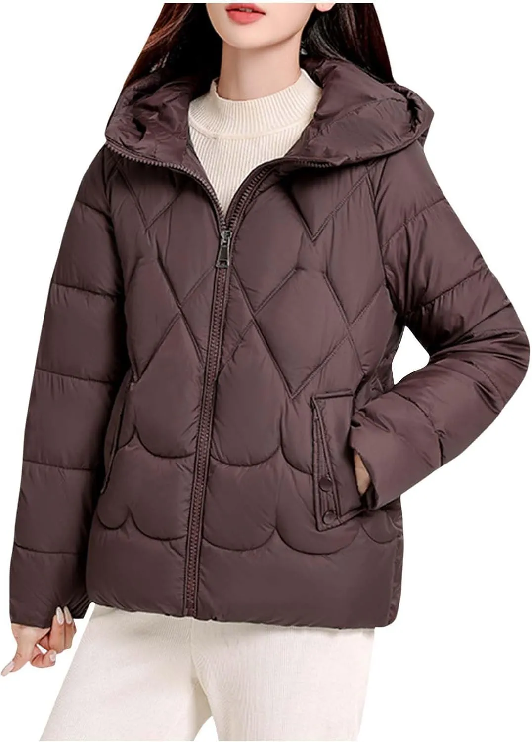 Women's Winter Thickened Down Puffer Jackets Fashion Windproof Padded Quilted Coats Thermal Long Sleeve Hooded Jacket