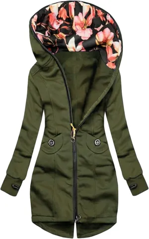 Womens Winter Zipper Thicken Puffer Coat Solid Color Down Puffer Mid Length Pocket Coat Warm Casual Jacket With Fur Hood