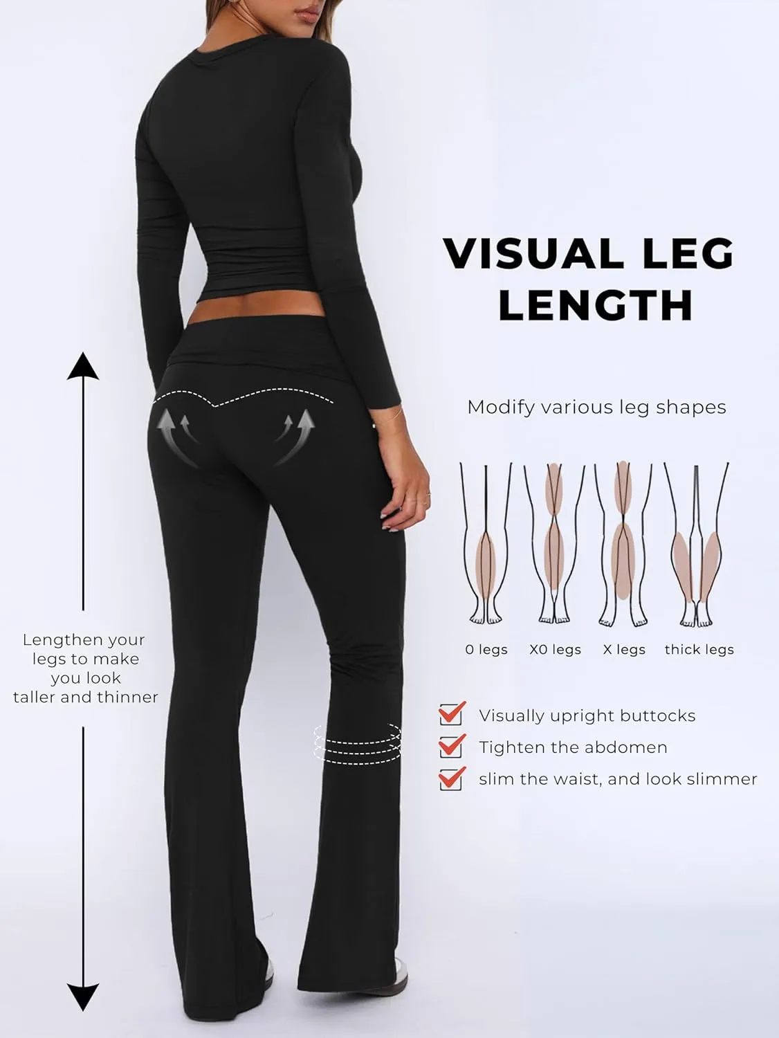 Workout 2 Piece Set Outfits for Women Fold-over Flare Pants Set Lounge Ribbed Knit Pajamas Set Leggings Sets