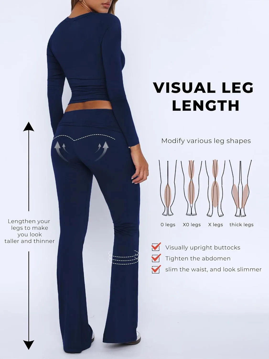 Workout 2 Piece Set Outfits for Women Fold-over Flare Pants Set Lounge Ribbed Knit Pajamas Set Leggings Sets